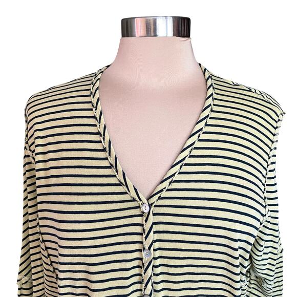 Sundance Cotton Stripe V-Neck Henley Tunic Top LARGE  Raw Edge Coastal Casual - Picture 5 of 8